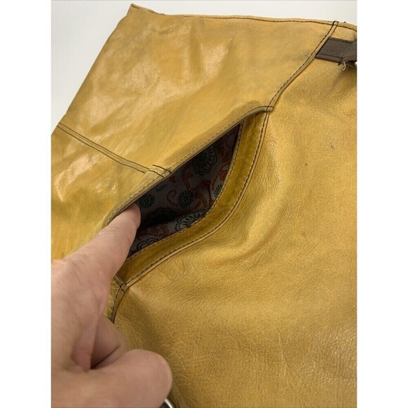 Hobo Foldover Flat Crossbody Yellow Leather Purse Zip Long Medium Lightweight - Picture 4 of 13